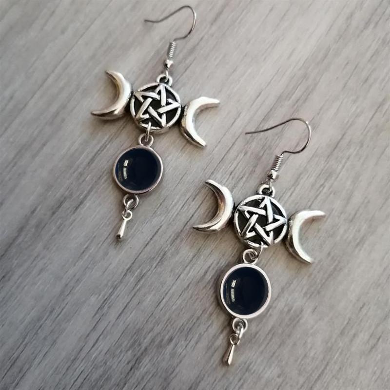 Natural Moon Long Chain Drop Earrings With Geometric Alloy Design For Fashionable Women