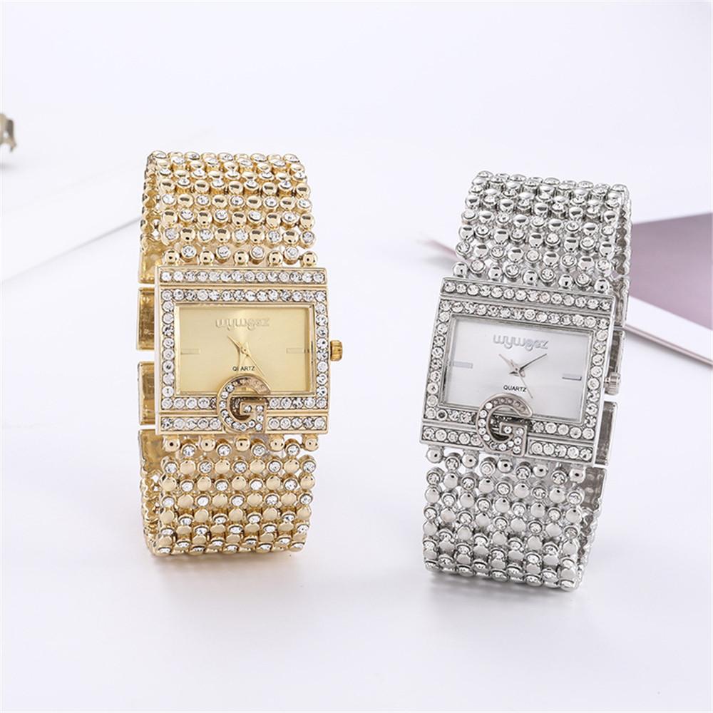 Simple Square Gold Ladies Watch Fashion Classic Alloy Diamond Bracelet Ladies Watch Gold Silver Diamond Scale Dial Quartz Reloje