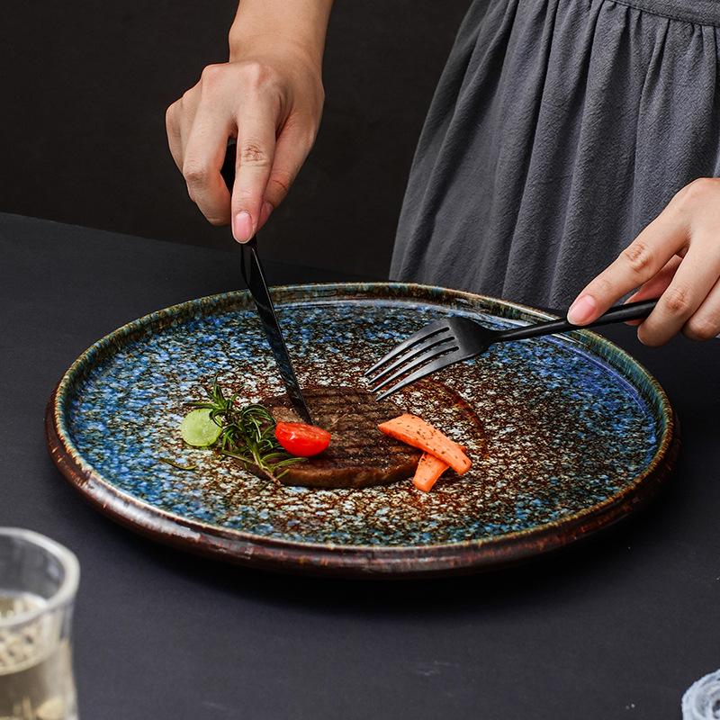 European Style Starry Sky Crackle Ceramic Dinner Plate Pizza Pasta Steak Plate 12 Inch Large Capacity Cutlery Kitchen Utensils