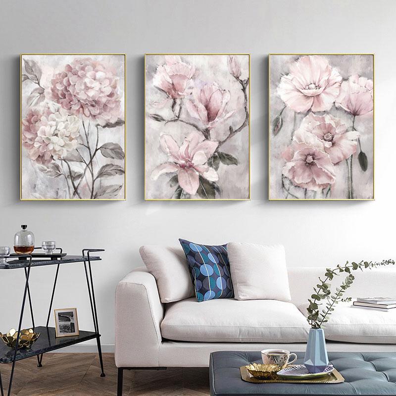 Flower Wall Art Canvas Painting Pink Floral Posters for Nordic Bathroom Living Room Home Wall Decor Pictures Farmhouse