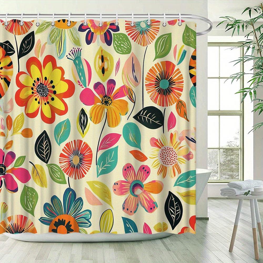 Vibrant Floral Pattern Waterproof Shower Curtain For Bathroom Decor, Adding A Splash Of Color And Modern Style To Your Space