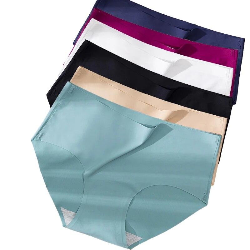 6Pcs/Lot Seamless Panties Women Ice Silk Underwear Intimate Solid Breathable Crotch Briefs Girls Sexy Tanga Multiple Lingerie