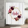 Custom Monogram Shower Curtain Personalized Name Letter Decorative Wedding Gift for Bride's Bathroom Flower Design with Gold Out
