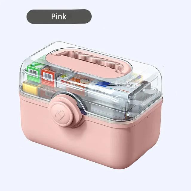 

Аптечка первой помощи большой вместимости, органайзер для таблеток, многослойный контейнер для хранения таблеток, диспенсер для лекарств, портативные инструменты для здравоохранения M розовый