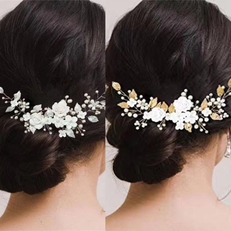 Elegant Artficial Pearls Flower Hair Vine Bridal Flower Hairband For Wedding Bride Bridesmaid And Flower Girl Photography