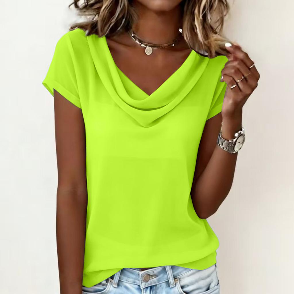 Women’s Short Sleeve Loose Fit Drape Neck Top Casual Relaxed Style Basic T-Shirt Comfortable Soft Fabric Versatile Design for Everyday Wear