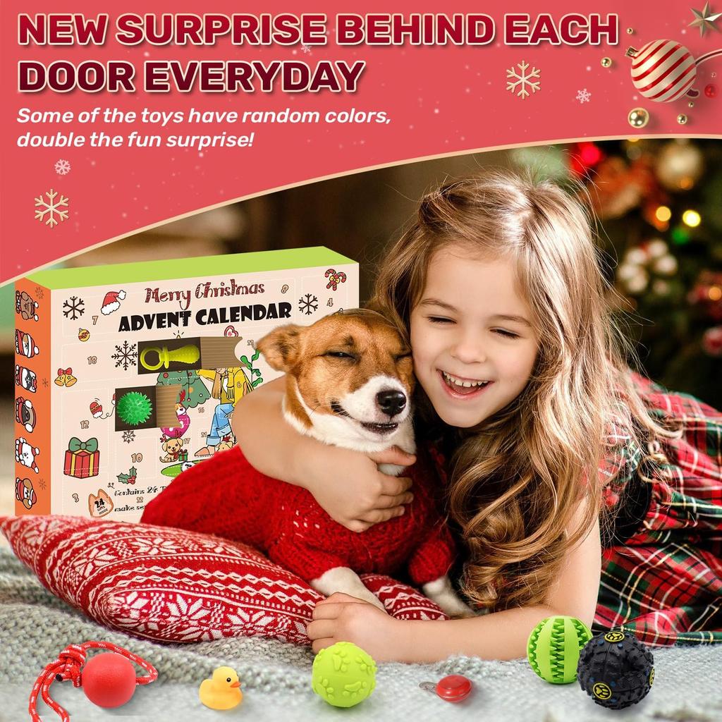 Hund Adventskalender 2025, Jul Hundleksaker Tugrep Pipiga Bollar Bitringar Halsband Bandana, 24 Set Jul Nedräkningskalender Gåva till Hund