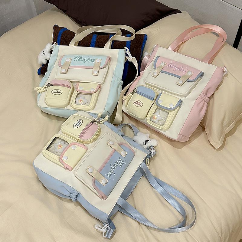 Colorblock Umhängetasche Damen College-Stil Schultertasche Junior High School Schülerinnen Große Kapazität Tragetasche