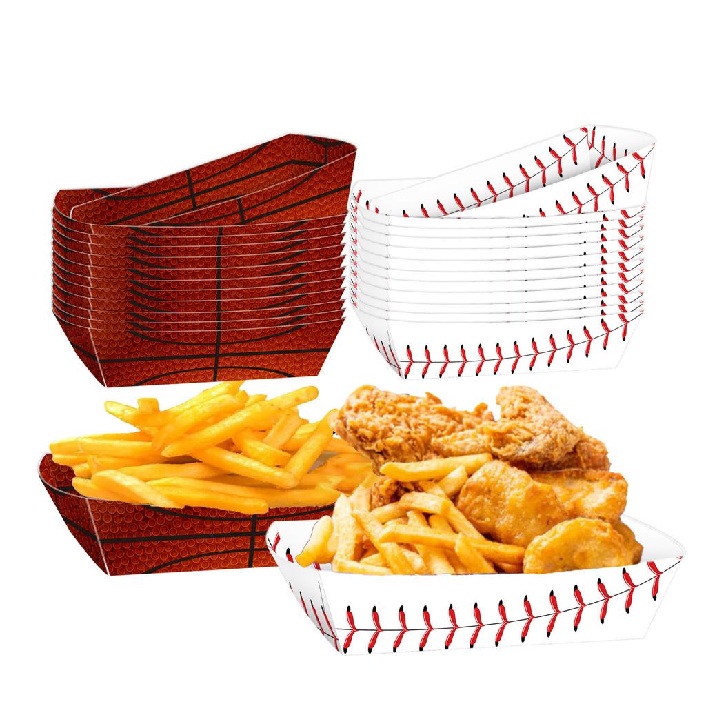 12-Piece Paper Party Trays - World Cup Football Boat Boxes, Fried Chicken & Burger Serving Trays, Disposable Food Containers, Game Day Party Supplies
