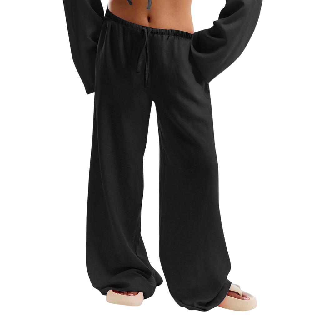 Women's Cotton And Linen Trousers Summer Loose Casual Wide Leg Pants High Waist Casual Color Trousers