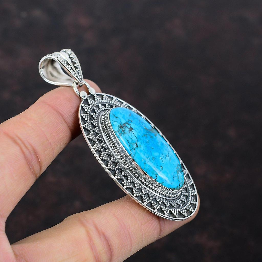 Tibetan Turquoise Pendant 925 Sterling Silver Pendant Vintage Pendant Natural Gemstone Jewelry Handmade Antique Pendant Gift For Anniversary