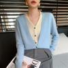 2025 V-neck Button-up Cashmere Knit Cardigan - Korean Style, Loose Fit, Slimming, Fake Two-piece Jacket for Women