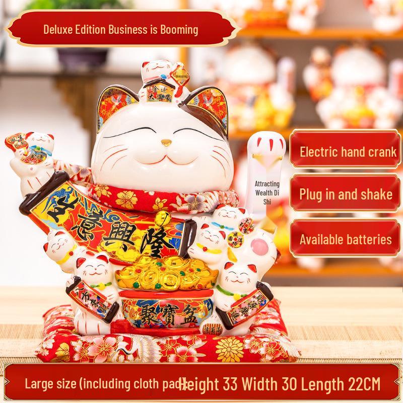Large Waving Hand Lucky Cat Ornament - Cashier Desk Home Decor Gift