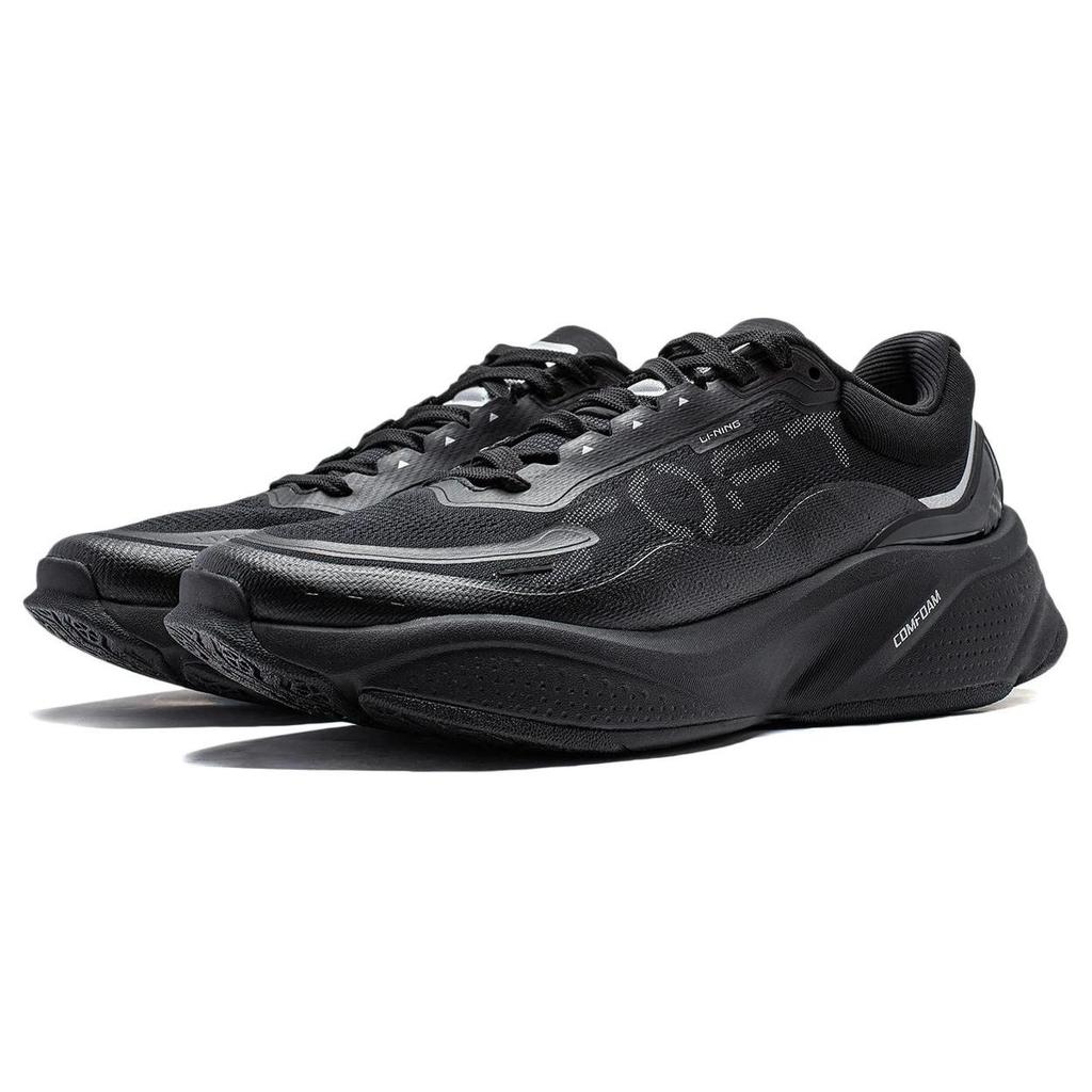 Li Ning Soft Resilient Breathable Thick Sole Height Increasing Shock Absorbing Durable Lightweight Low Top Casual Shoes Women Sneakers Black AGLU010-1