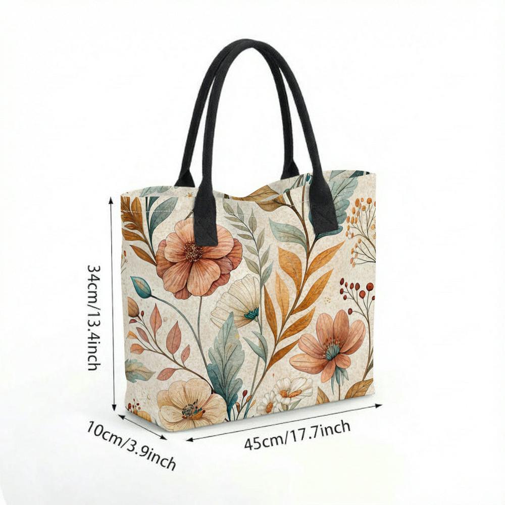  Boho Floral Print Tote Bag Casual Large Capacity Daily Shoulder Handbag
