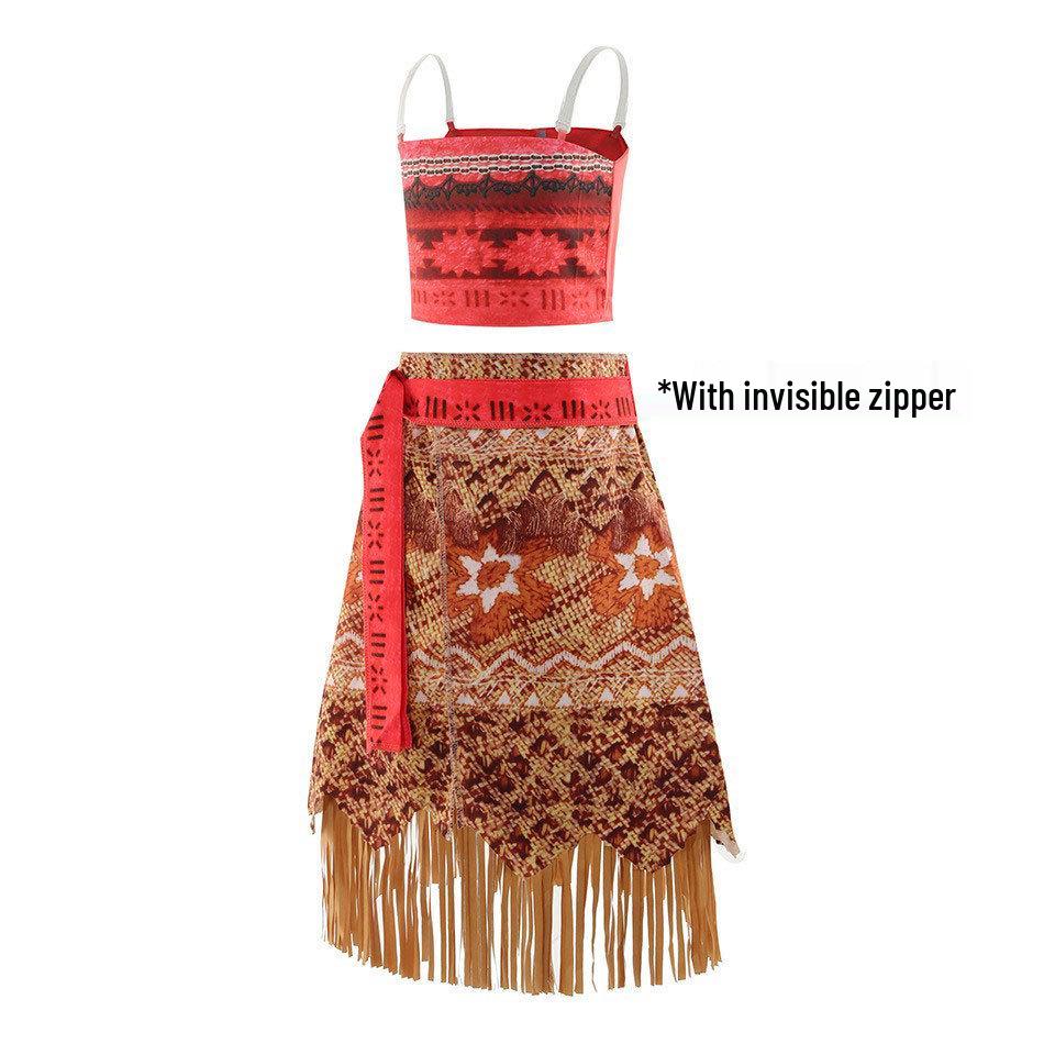 Kids' Moana Cosplay Two-Piece Set: Skirt & Grass Skirt Costume