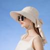 with Shawl Sunshade Bucket Hat with Ponytail Hole Aiti UV Fishman Hat Bow Sun Hat  Summer