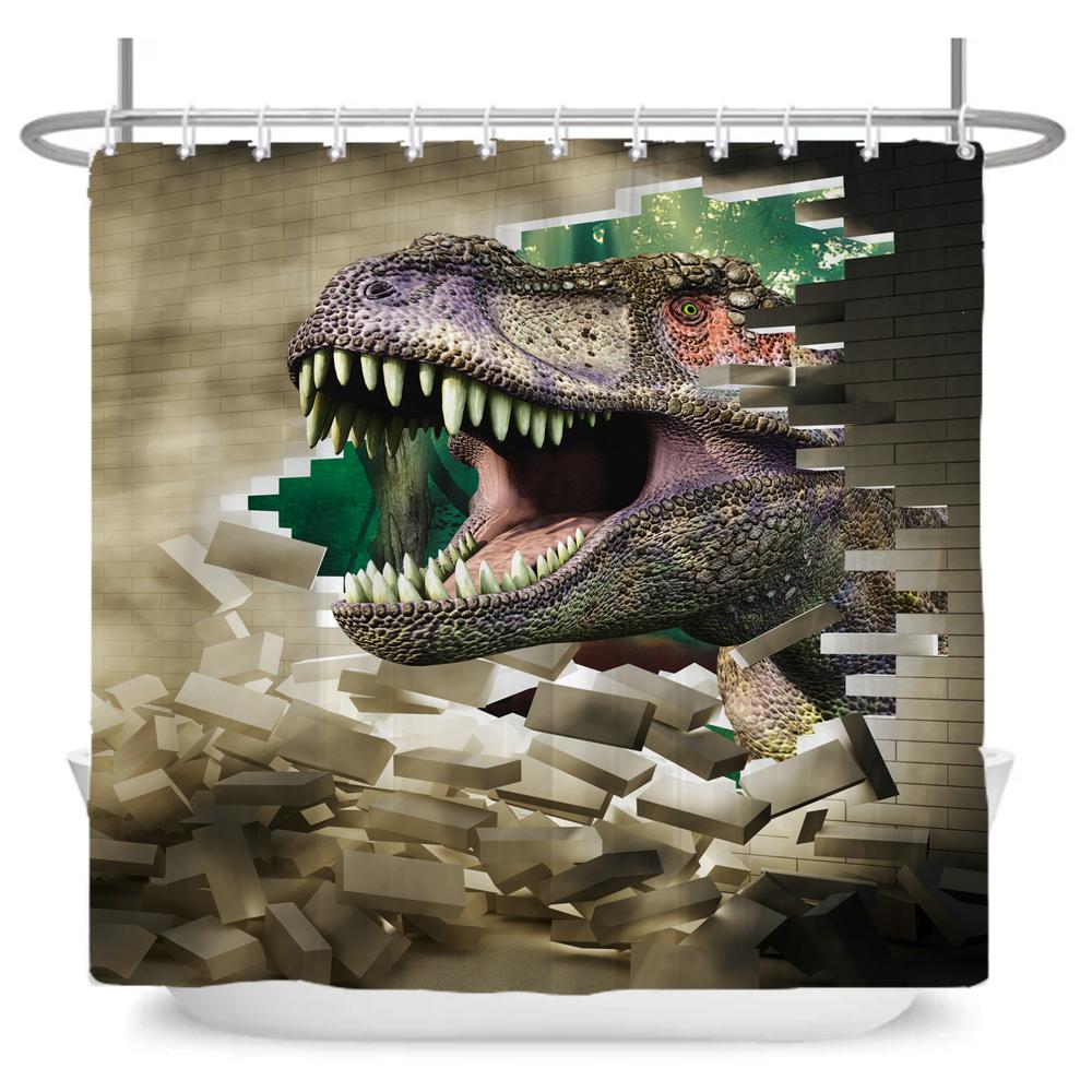 Funny Dinosaur Shower Curtain Bathroom Dino Cool for Kids Boys Silhouette Animal Cartoon White Fabric Bath Curtain Home Decor