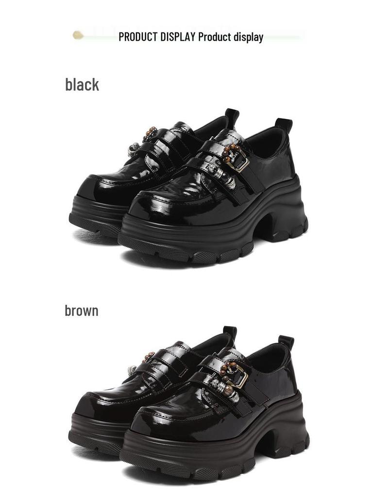 Golden Rabbit Women's British Style Chunky Heel Loafers - Spring/Autumn 2025, Fashionable Thick Sole Mary Jane Shoes