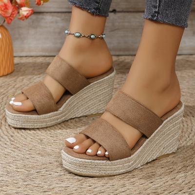 2025 Summer New European and American Foreign Trade Large Size Women's Shoes Slope Heel Thick Sole Word with Casual Fish Mouth Cool Slippers