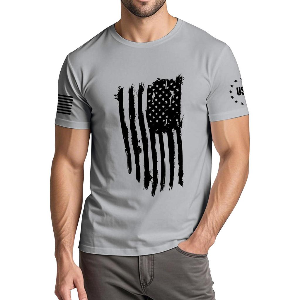 Herren Modisches Lässiges Unabhängigkeitstag Bedrucktes Rundhals Kurzarm T-Shirt Top