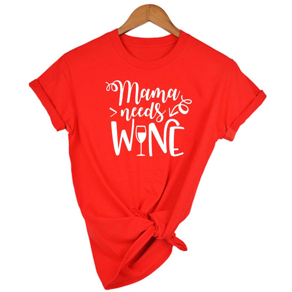 Mama Needs Wine Print Graphic Tees Women Aesthetic Clothes Casual O Neck Short Sleeve T Shirt