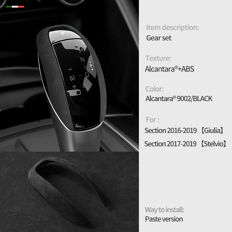 car suede leather gear shift knob cover trim frame F For Alfa Romeo Stelvio 2017 2018 Giulia 2016 2017 2018 interior decorations