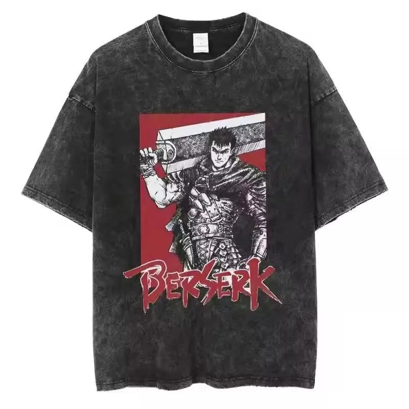 Washed Berserk Vintage Japan Anime New Arrival Mens Women Clothe Tee Shirt Homme Graphic T-Shirts Men  WomenTshirt for Men Women Ropa Hombre
