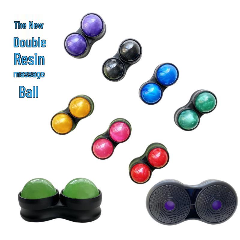 Handheld Double Ball Resin Massage Roller for Muscle Relaxation and Yoga