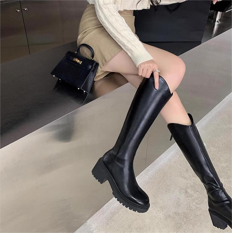 [] Small thick heel boots women's winter V-mouth boots fat mm long boots tall knight boots