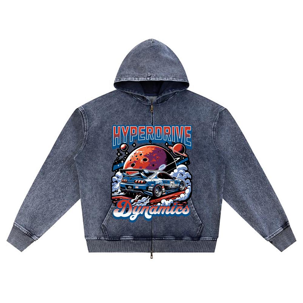 DTG Print Knitted Denim Zip-Up Hoodie Hyperdrive Dynamics Brother Print Zipper Hoodies  