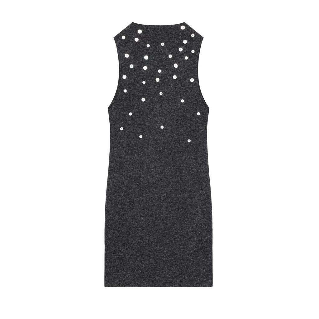Women's New European and American Style Sleeveless Stand-up Collar Breasted Soft Short Dress