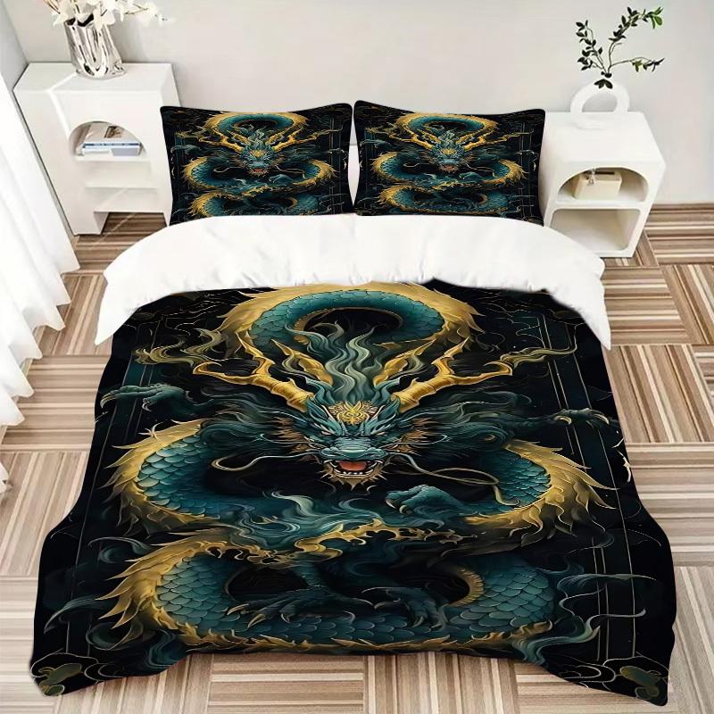 3PCs Dragon Art Design Cover Set, Breathable Fabric(1 Duvet Cover + 2 Pillowcases) (Without Quilt) yy250911196