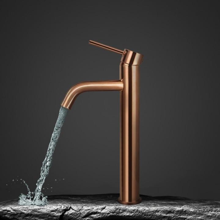 Lungo Tall Copper Polished Washbasin Faucet