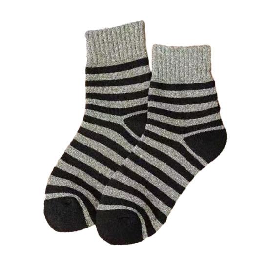 Men Striped Crew Socks Thickened Warm Ribbed Terry Socks Winter Thermal Casual Socks for Sports Daily Errands Work Wear