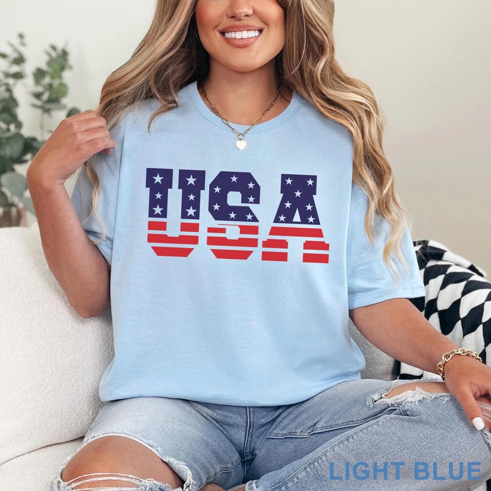 USA Flag Shirt Gildan Softstyle Patriotic 4th Of July American Tee 4XL