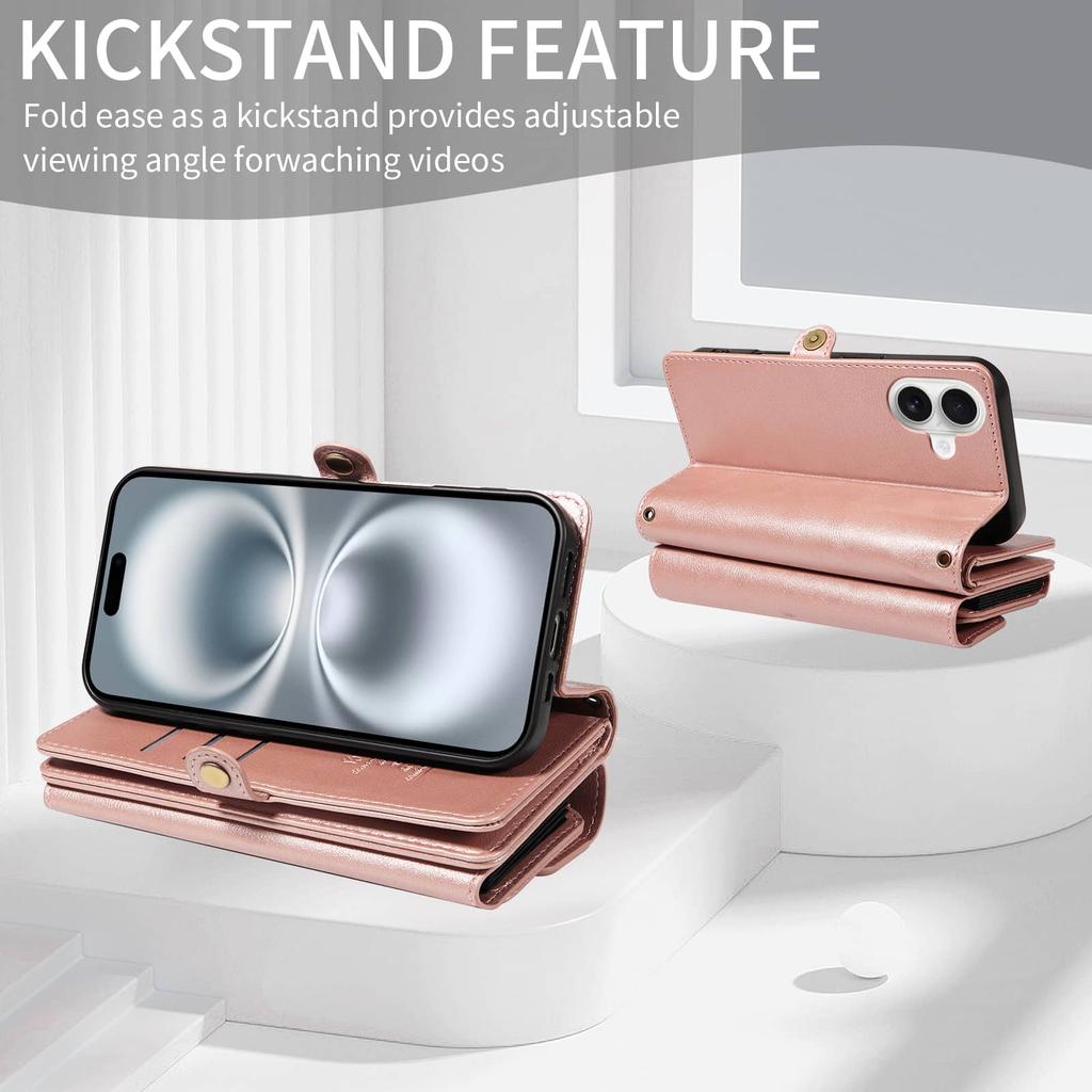For iPhone 14 13 12 11 Pro Max SE 2022 X XS XR XS Max Wallet Case 10-Card Holder Soft Magnetic Snap Shoulder Strap Zipper Pocket