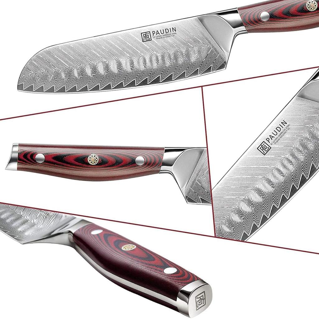 PAUDIN Santoku Damascus VG10 Stainless Suitable for and Perfect for Home Use and Gifts Knife, 180mm, Steel, All-Purpose, Sharp, Double-Edged,