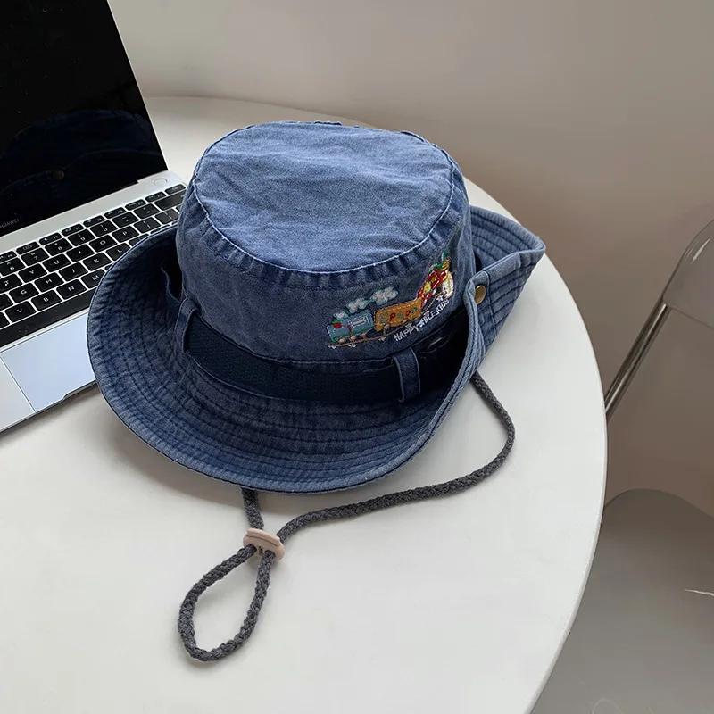 

Retro Washed Cotton Fisherman Caps for Women Outdoor Hiking Mountaineering Sun Hats Wide Brim Sunshade Western Cowboy Caps one size темно-синий