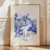 City Travel Poster, Retro Italy Print, Navy Blue Trendy Wall Art, Hand Drawn Sketch, summer beach poster, Home Decor Art