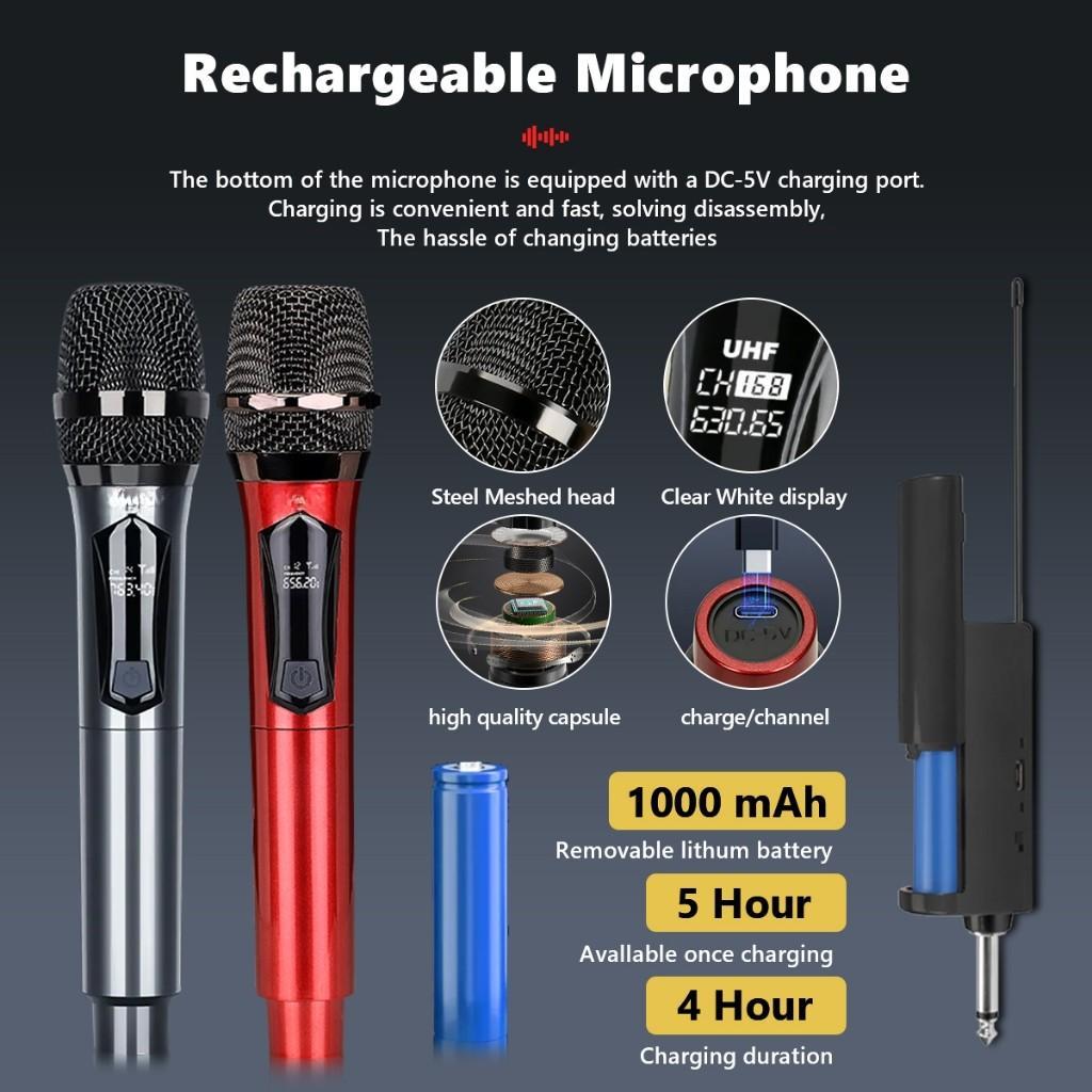 Wireless Microphone Karaoke UHF Receiver Rechargeable Wireless Microphone For Speaker HomeKTV