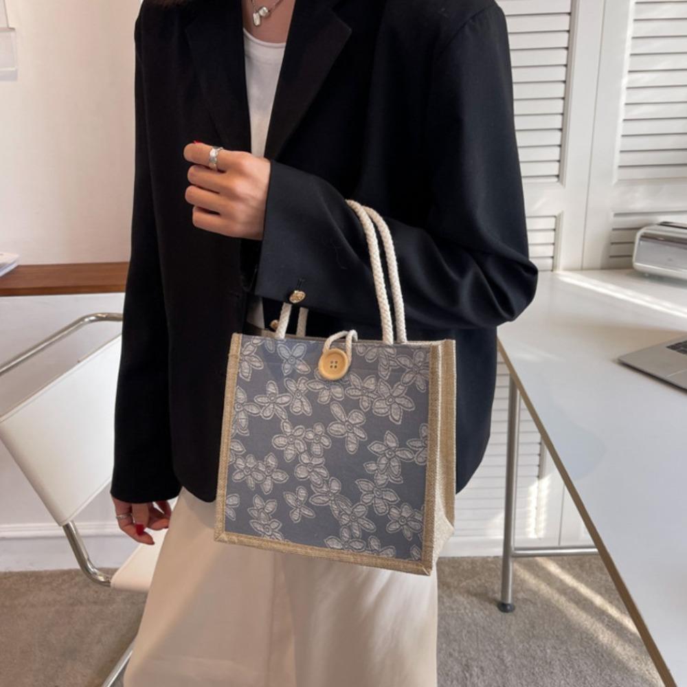 Zipper Flower Linen Bag Large Capacity Linen Handbag Storage Bag Love Heart Tote Bag Women