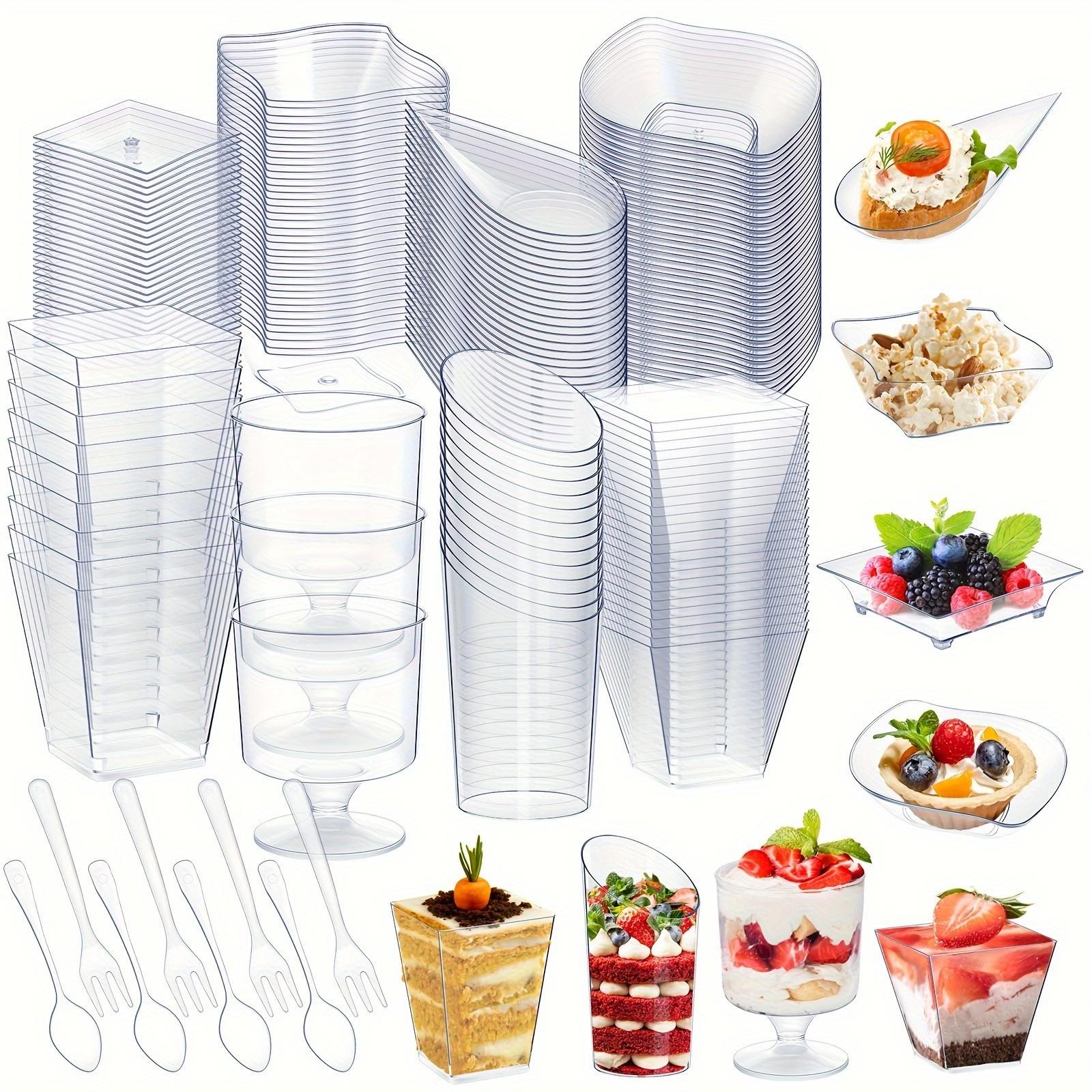 

400 шт. Прозрачные Тарелки Десертные Чашки Набор Ложек и Вилок Пластиковые Чашки для Мороженого Разной Формы Одноразовая Посуда Аксессуары для Вечеринок One Size