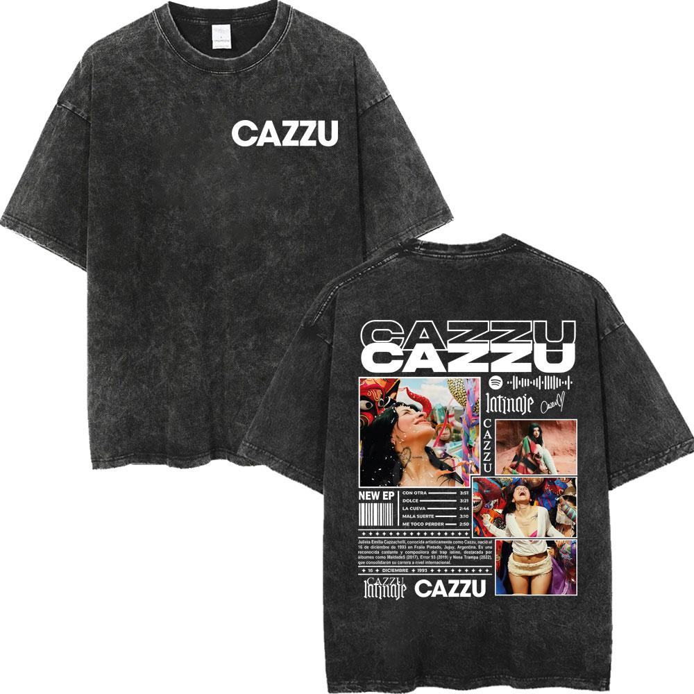 Vintage Washed Cazzu Latinaje Tour  Merch Tshirts Men Women Fashion Aesthetic Tshirt Summer Casual Loose Cotton T Shirts