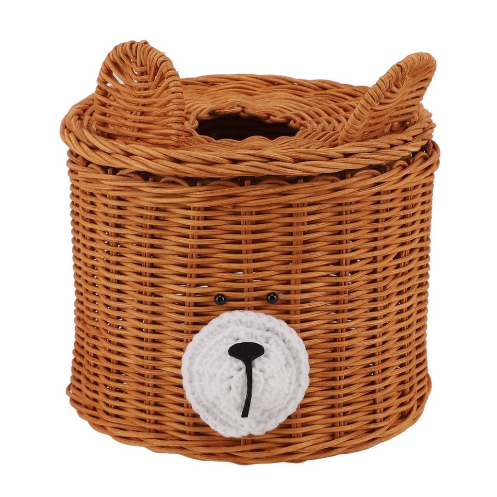 Obal na krabici s kapesníky Ratanový Roztomilý Medvídek Hnědý s víkem Snadný přístup Kulatý Snadná údržba Všestranný