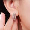 Bi-Color Braided Rope Texture Multi-Row Round Cubic Zirconia Inlaid Wide Hoop Earrings Silver Base Snap Closure Elegant Office Ladies Accessories