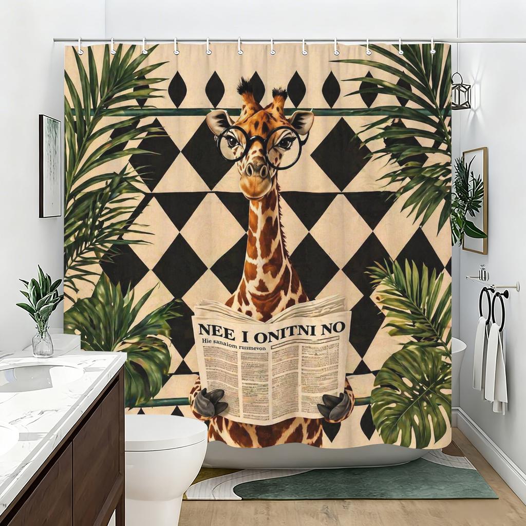 Vintage & Cute Themed Polyester Bathtub Curtain - Creative Printed Shower Curtain for Bathroom Decor