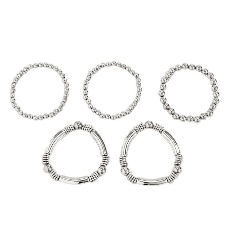 Pack of 5 Handmade Metal Beaded Bracelet Set Stackable Beaded Hand Chain Elegant Jewelry Gift For Any Occasion