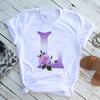New English Name Rose Monogram Printed Tshirt Flower Short Sleeve Top Tshirt Women Clothing Graphic T Shirts Tops Aesthetic