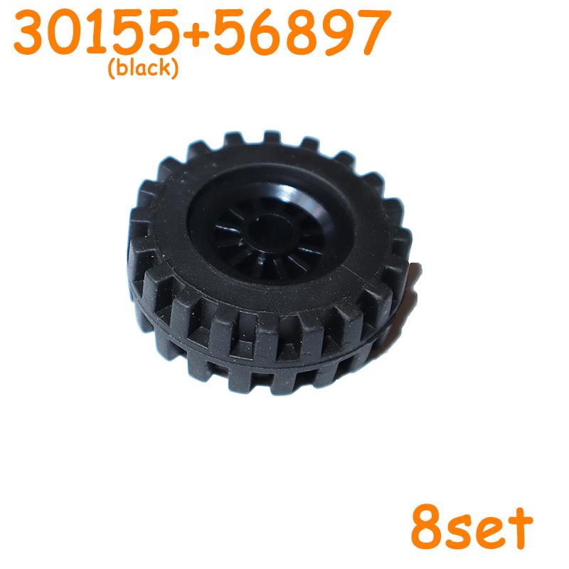 Non-Toxic 3482 30155 56897 56902 56903 61254 Tire Wheels Cross Hole Set Car Truck Hub Technical Bricks Moc Motorcycle Building Blocks